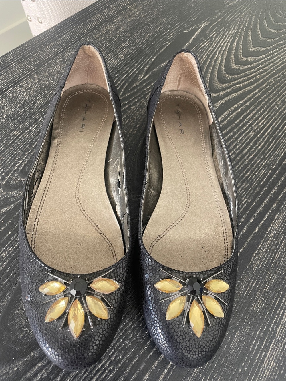 Tahari Black Embellished Women's Ballet Flats